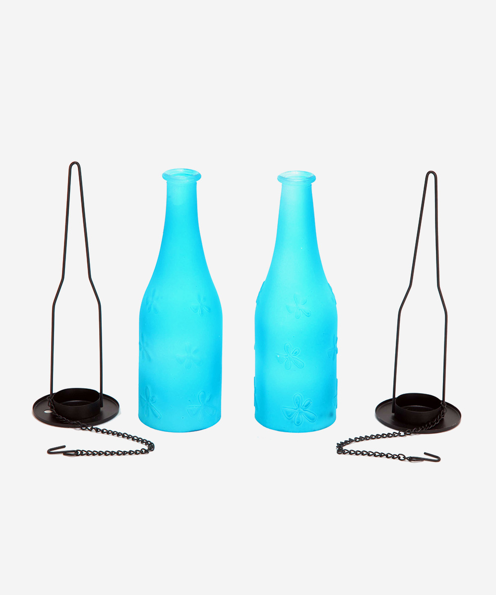 Hanging Bottle Lanterns (Set of 2)- Blue